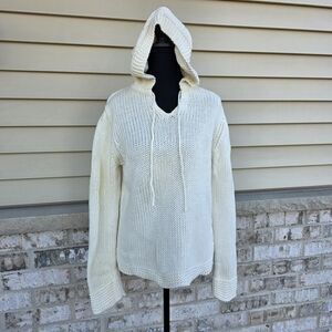 GAP Chunky Knit Hoodie Sweater | Women’s L | Cream 100% Cotton
